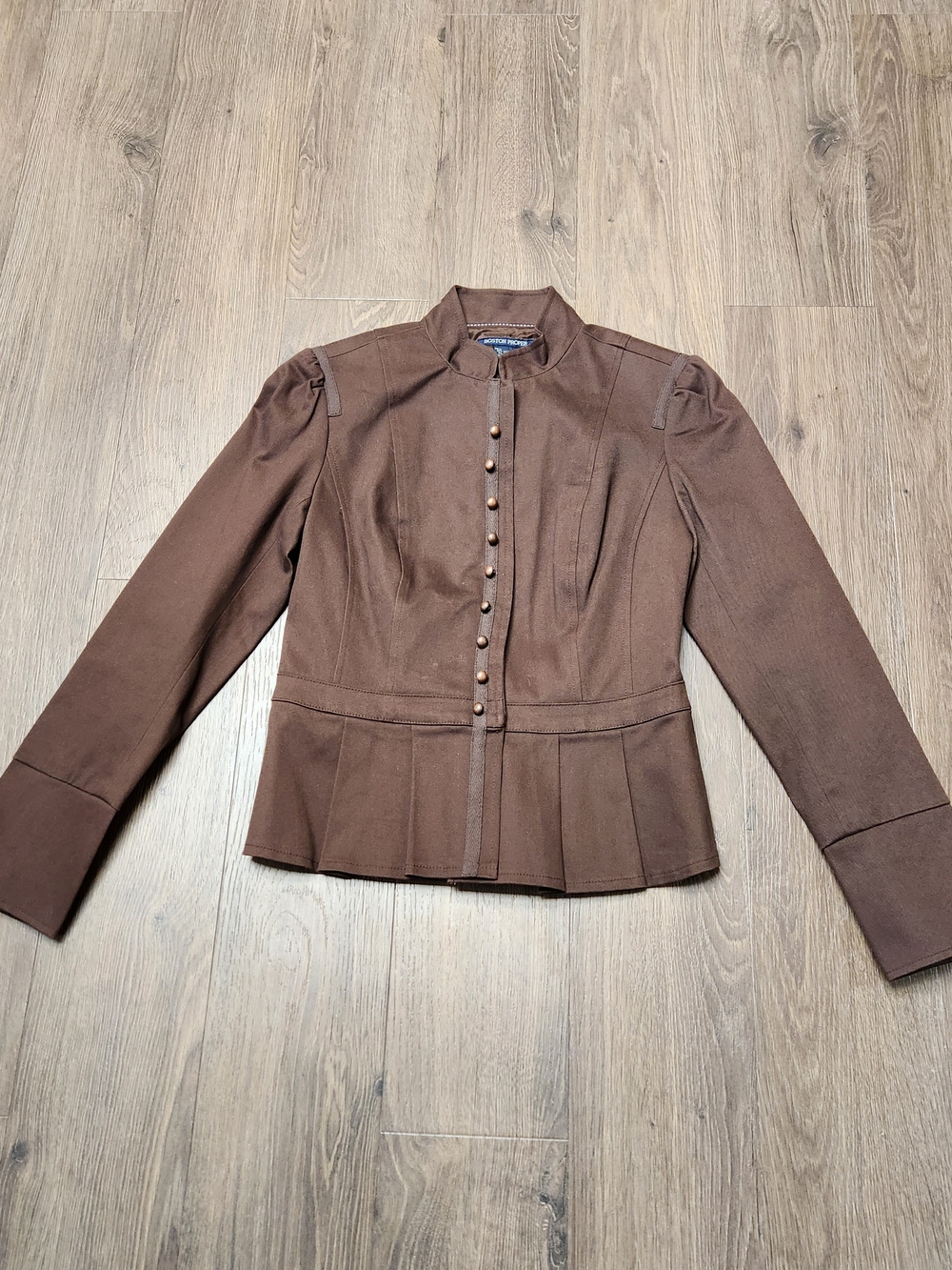 Boston Proper Military-Chic Chocolate Brown Fitted Button-Front Jacket - Size 4
